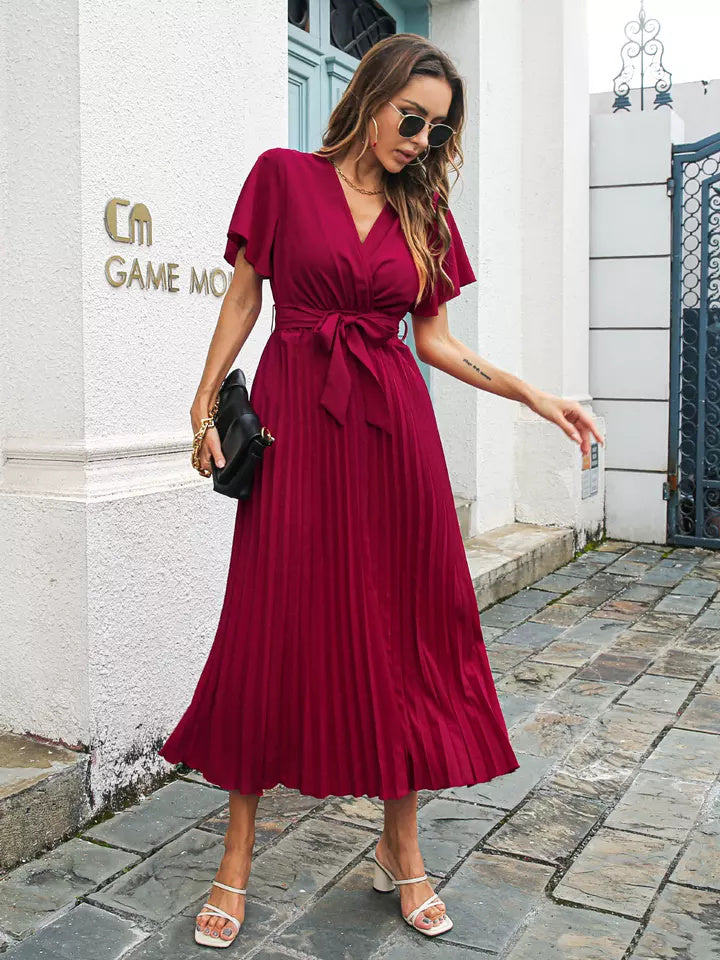Deep Magenta pleated dress by BABE The Label