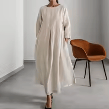 Beige linen long sleeve dress by BABE The Label
